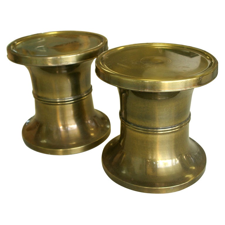 PAIR OF BRASS MASTERCRAFT TABLES / STOOLS