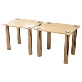 Milo Baughman for Knoll Travertine and Chrome Side Tables
