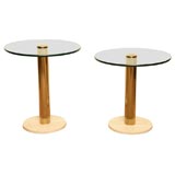 Pair of Brass, Travertine, and Glass Side Tables