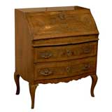 Antique German Walnut Bureau with Inlay 
Marquetry Landscape c. 1785