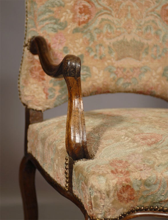 18th Century and Earlier Pair Regence Period Fauteuils in Walnut, c. 1730