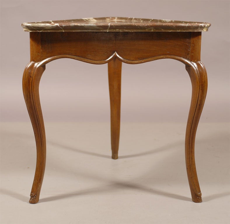 Rare Louis XV Walnut Triangular Table with Marble Top, c. 1750 5