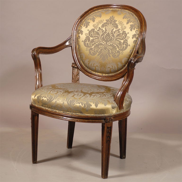 Italian Fauteuil in Walnut with Script Mark, Italian c. 1780