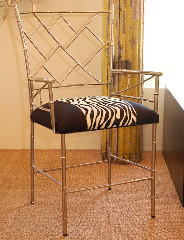 Faux Bamboo Satin Nickel Chair with Faux Zebra Stripe and Black Fabric