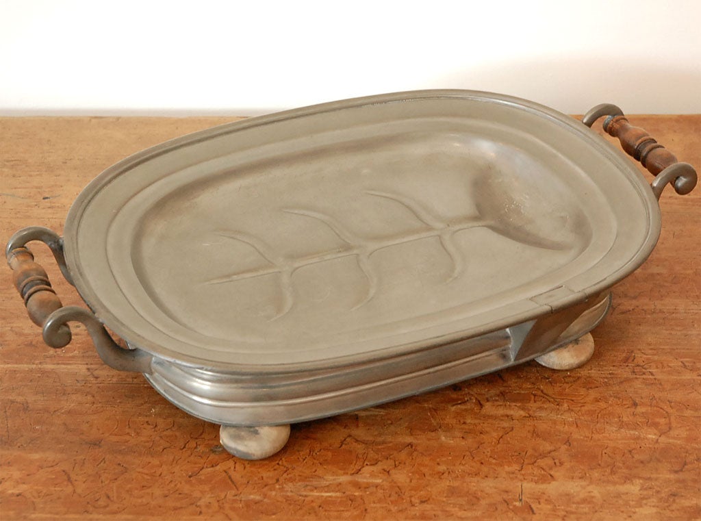 19TH C. PEWTER MEAT SERVER/WARMER