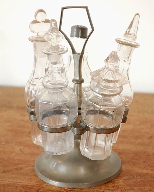 WONDERFUL 19THC  PEWTER & GLASS CASTER SET