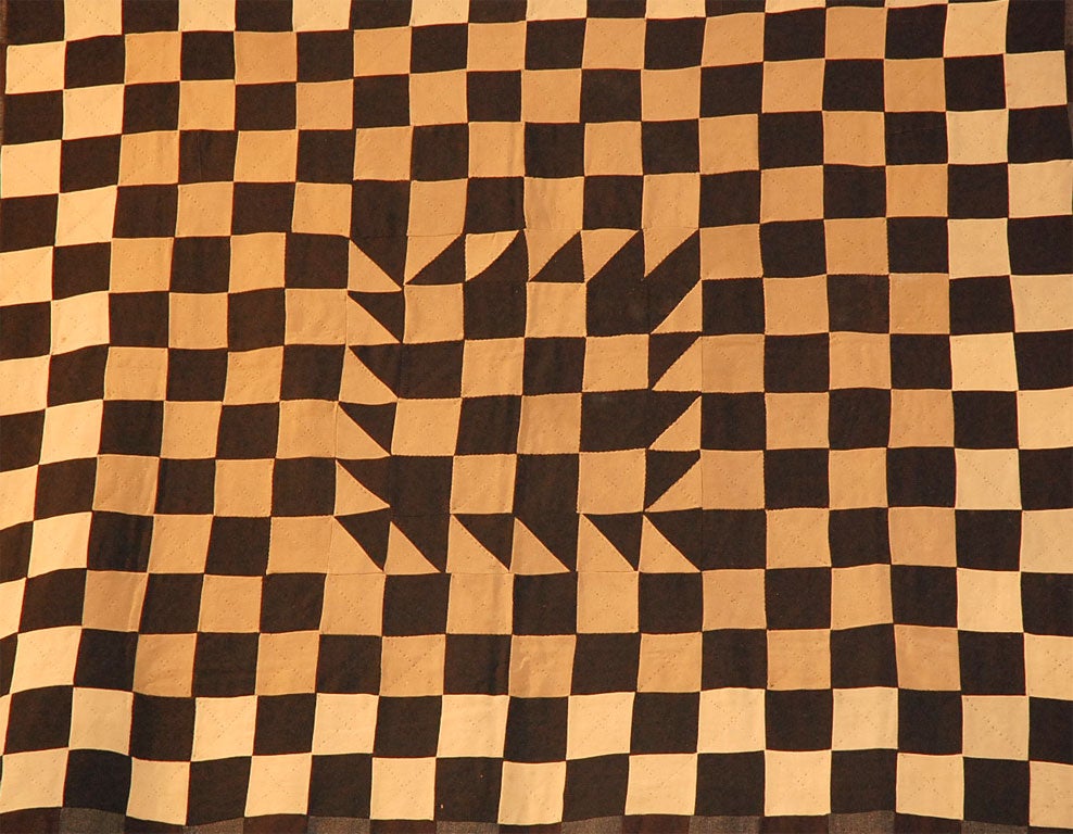 19th Century LATE 19THC  BLACK AND WHITE MENNONITE QUILT
