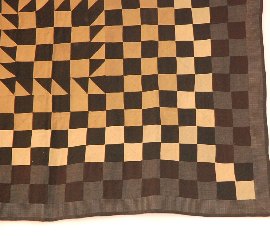 Wool LATE 19THC  BLACK AND WHITE MENNONITE QUILT