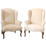 PAIR 1930'S WING CHAIRS IN 19THC LINEN IN PRISTINE CONDITION