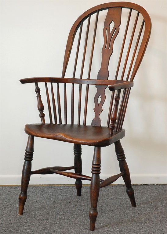 19THC ORIGINAL PATINA WINDSOR CAPTAINS CHAIR IN PRISTINE CONDITION FROM NEW ENGLAND  WITH EXTENDED ARMS AND WONDERFUL PATINA GREAT FORM.