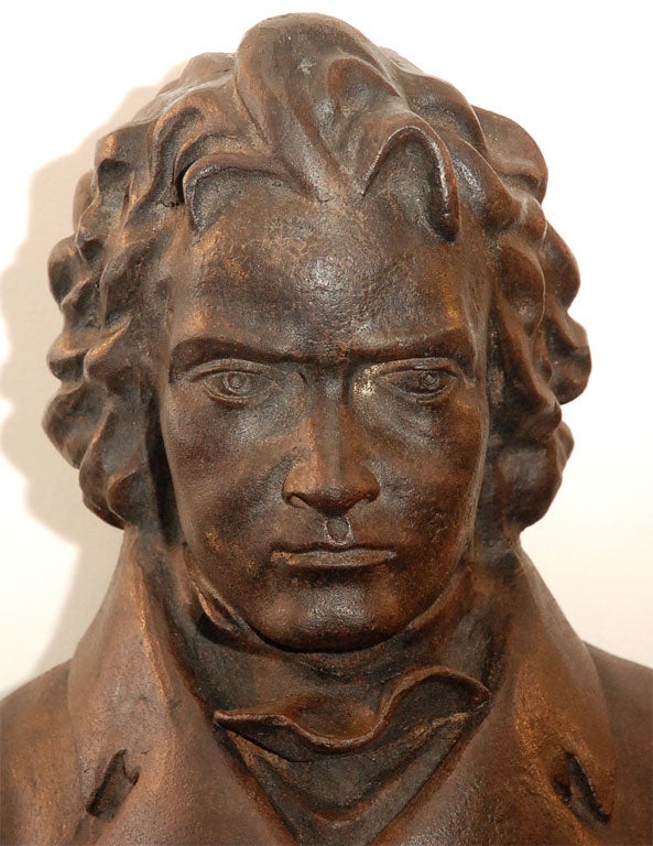 American 19THC CAST IRON BUST OF BEETHOVEN  WITH A NEW CAST IRON MOUNT