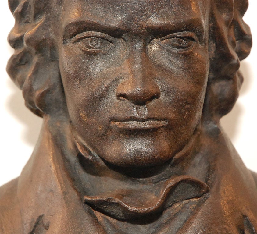 Iron 19THC CAST IRON BUST OF BEETHOVEN  WITH A NEW CAST IRON MOUNT