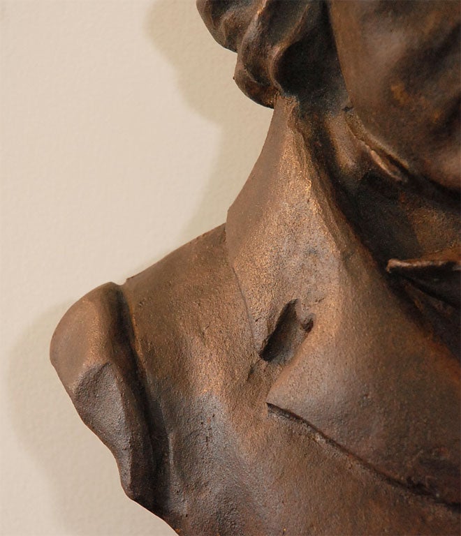 19THC CAST IRON BUST OF BEETHOVEN  WITH A NEW CAST IRON MOUNT 1