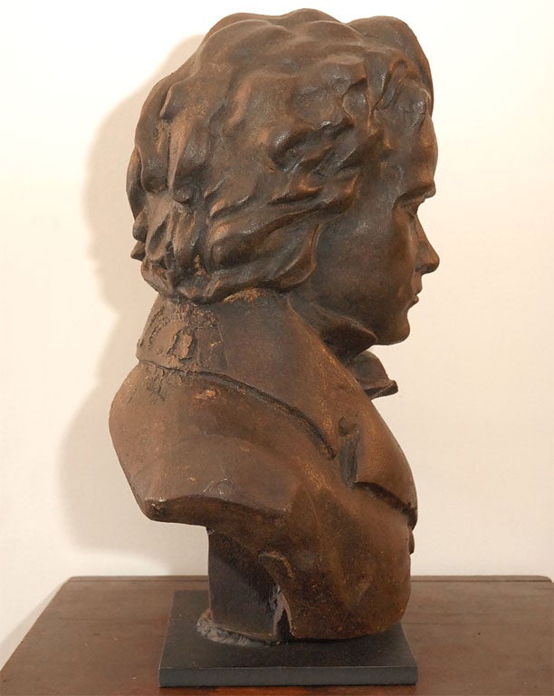 19THC CAST IRON BUST OF BEETHOVEN  WITH A NEW CAST IRON MOUNT 2