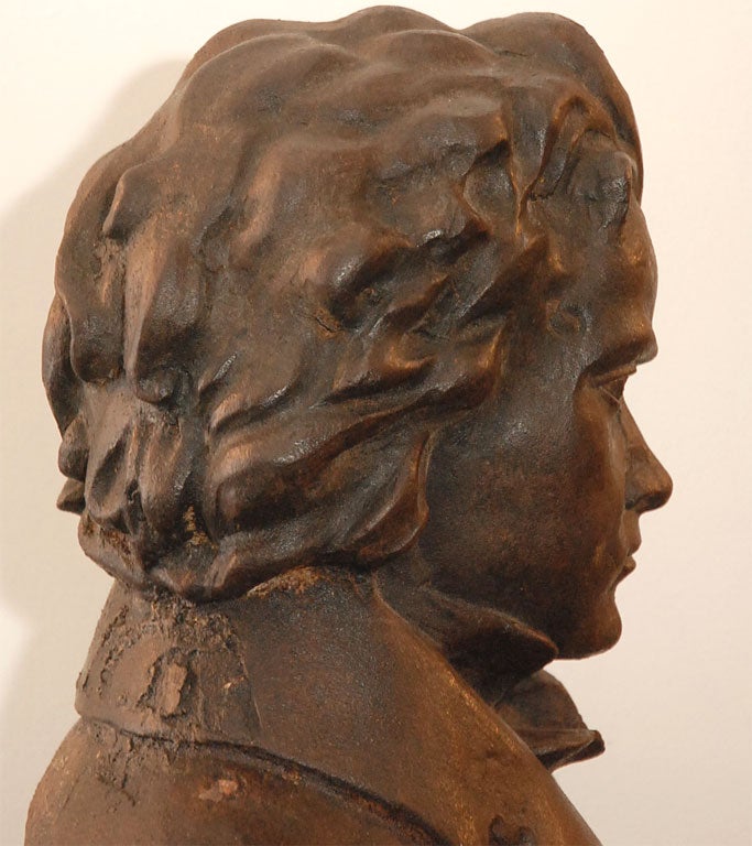19THC CAST IRON BUST OF BEETHOVEN  WITH A NEW CAST IRON MOUNT 3