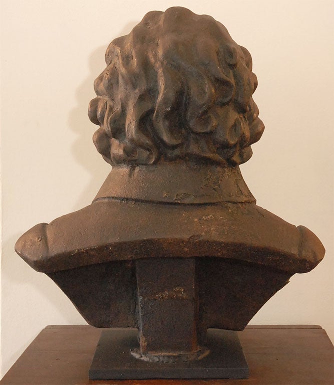 19THC CAST IRON BUST OF BEETHOVEN  WITH A NEW CAST IRON MOUNT 4