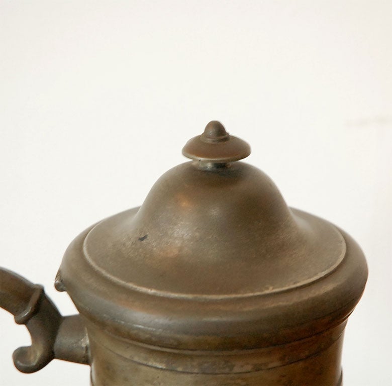 18THC PEWTER PITCHER W/ LID ATTACHED-HALL MARKS  ON LID 1