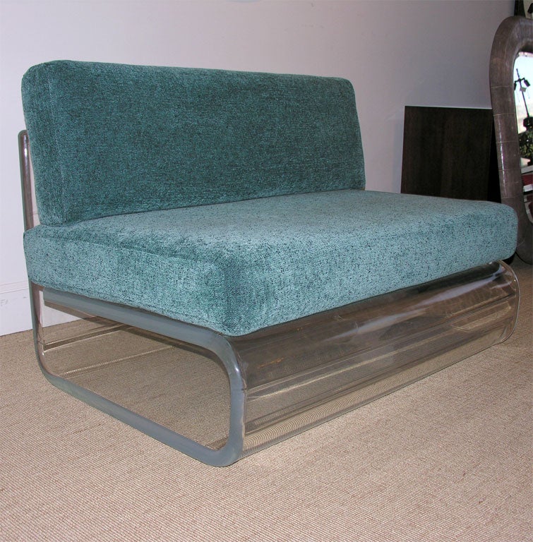 American A Charles Hollis Jones Upholstered Lucite Love Seat.