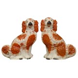 Pair of 19th C. Large Red Fantail Staffordshire Dogs