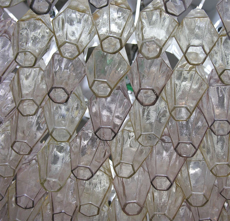 Italian Venini chandelier in champagne + cranberry colored glass