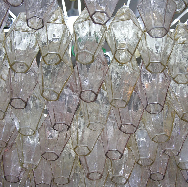 Mid-20th Century Venini chandelier in champagne + cranberry colored glass