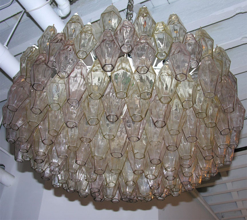 Venini chandelier in champagne + cranberry colored glass 2
