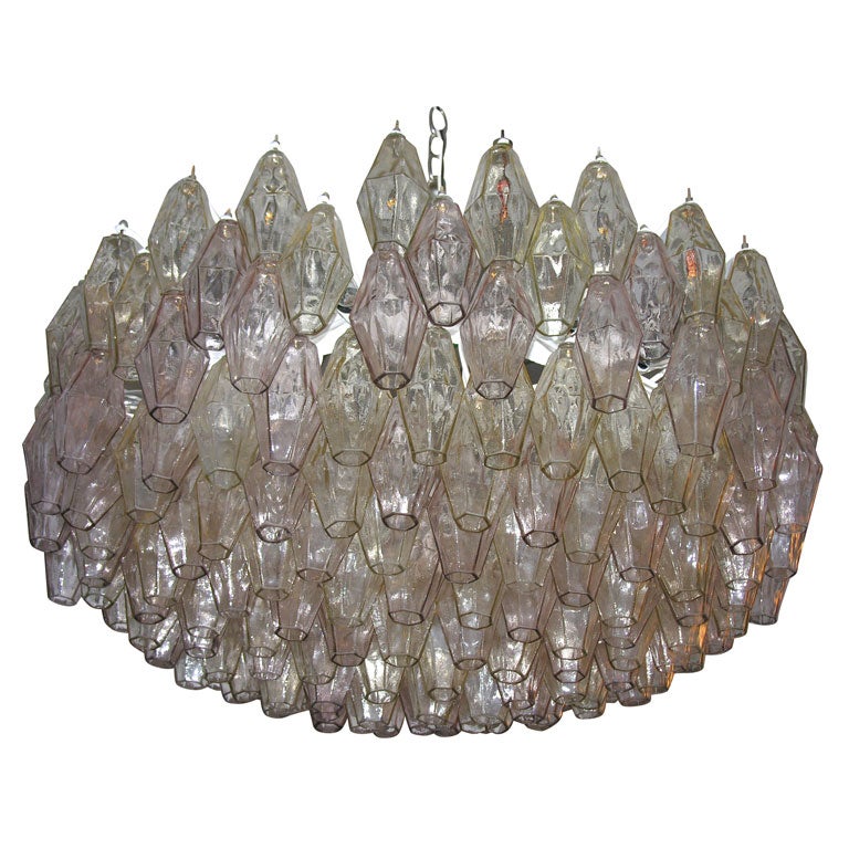 Venini chandelier in champagne + cranberry colored glass
