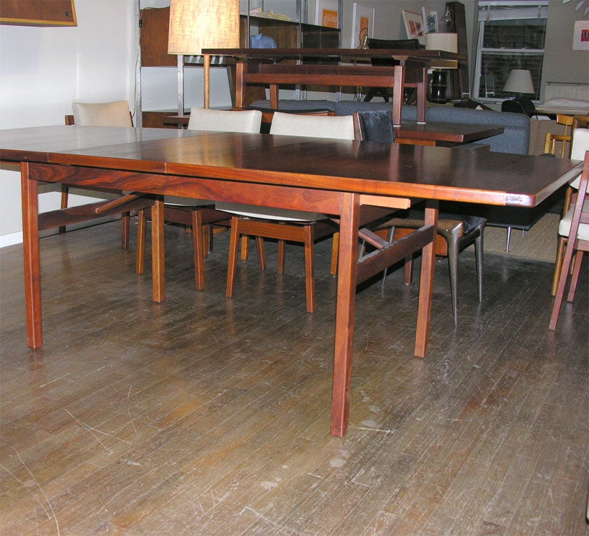 Jens Risom walnut boat shaped dining table with 6 chairs 3