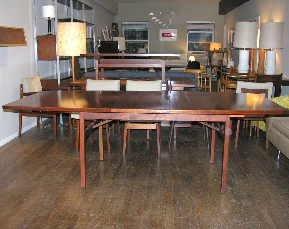 Jens Risom walnut boat shaped dining table with 6 chairs 4