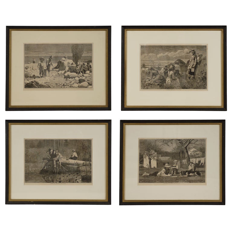 Set of 4 Winslow Homer Engravings from Harper's Weekly 1873 For Sale