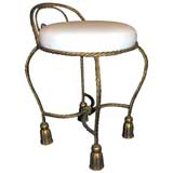 Vintage 1940's Italian Stool with Gold Frame and Leather Seat