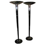 Antique Pair of French Deco Chrome and Black Torchiers