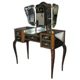 1940's Petite French Etched Mirrored Vanity