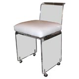Small Lucite Vanity Chair with White Leather Top