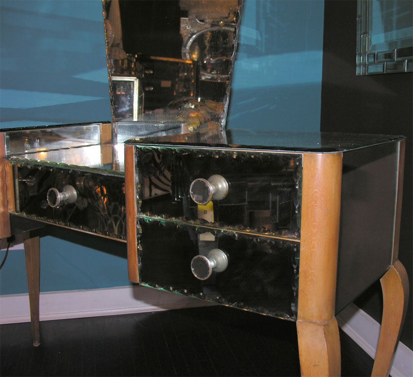 1940's French Etched Mirrored Vanity with Blond Legs