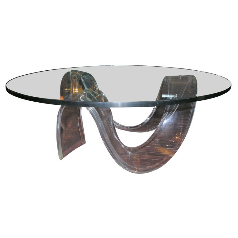 Lucite Ribbon Cocktail Table with Glass Top