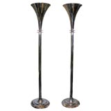 Antique Pair of French Deco Chrome Torchiers