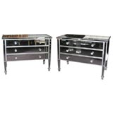 Pair of Custom Mirrored Silver Trim Commodes 2