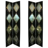 Pair of Black and Smoke 4 Panel Argyle Standing Mirrored Screens