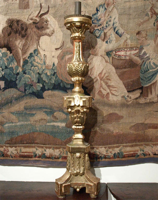 Italian Pair of Louis XVI Giltwood Candlesticks For Sale