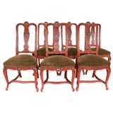 Set of Six Red Chiniosorie Dining Chairs