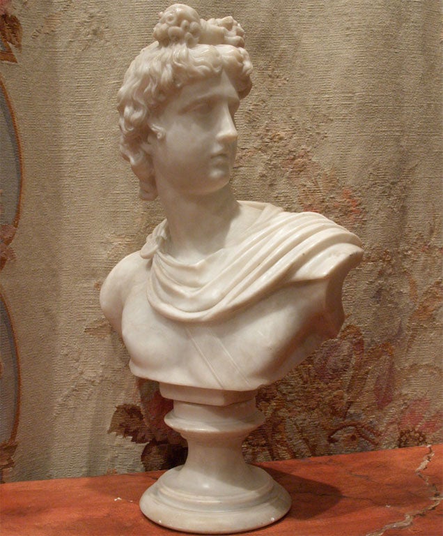 Marble Grand Tour Bust of Apollo From the early 19th c.<br />
Excellent proportion and condition