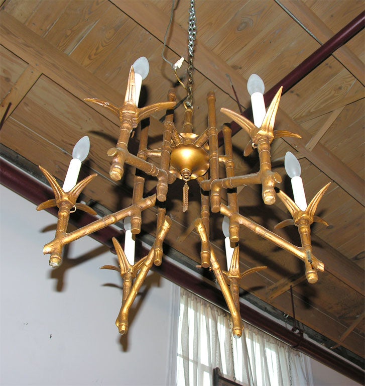 Mid-20th Century Vintage Gold Leaf Faux Bamboo Chandelier