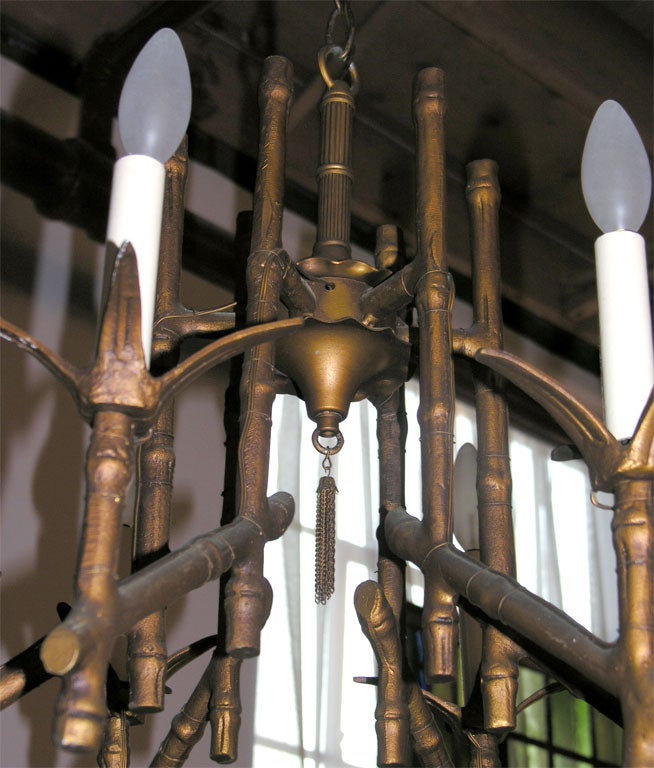 Vintage Gold Leaf Faux Bamboo Chandelier 1
