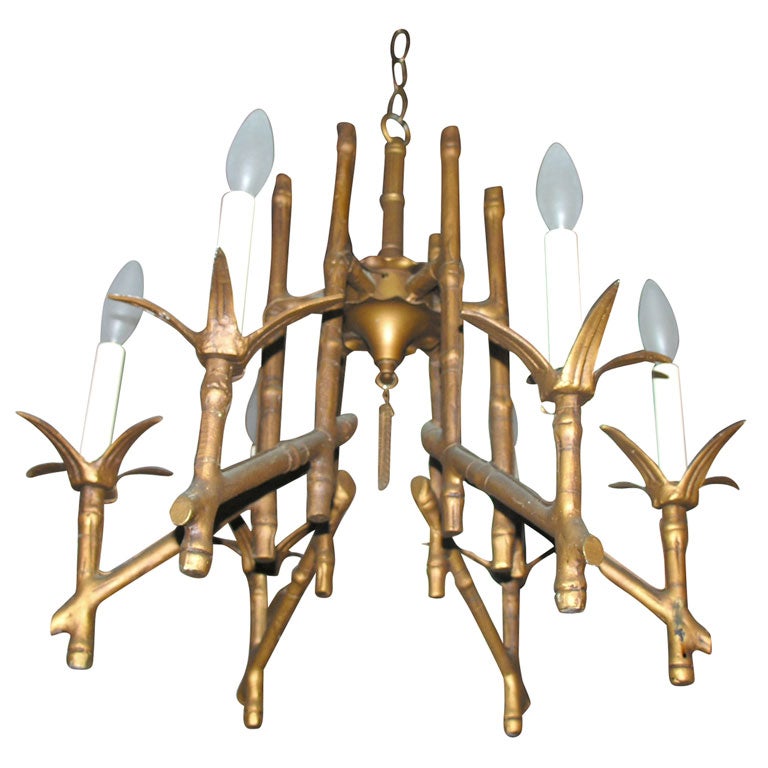 Vintage Gold Leaf Faux Bamboo Chandelier
