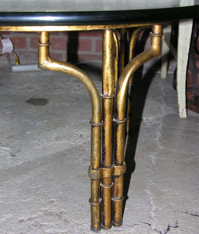 Hollywood Regency Gilt Iron Faux Bamboo Coffee Table For Sale