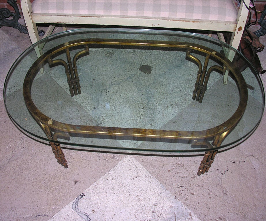 Mid-20th Century Gilt Iron Faux Bamboo Coffee Table For Sale