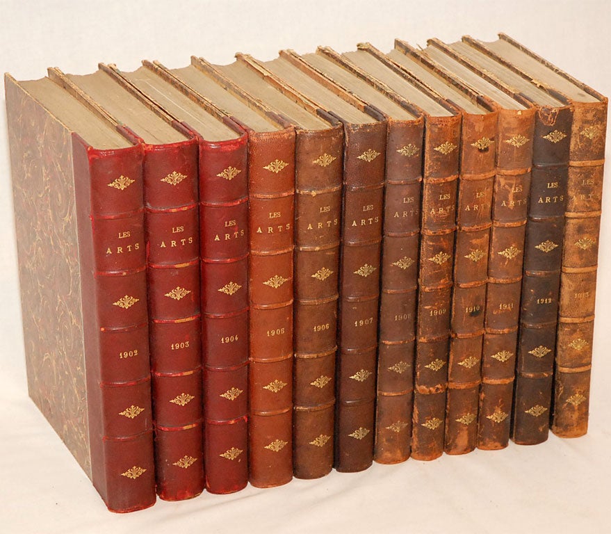 Les Arts monthly antique magazines from 1902 thru 1913.  Each year is leather bound.