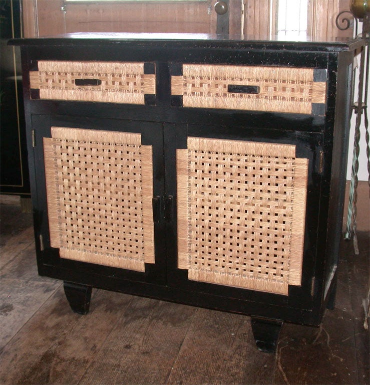 Interesting French Rattan and Wood Chest