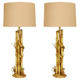 Pair of vintage tole bamboo lamps